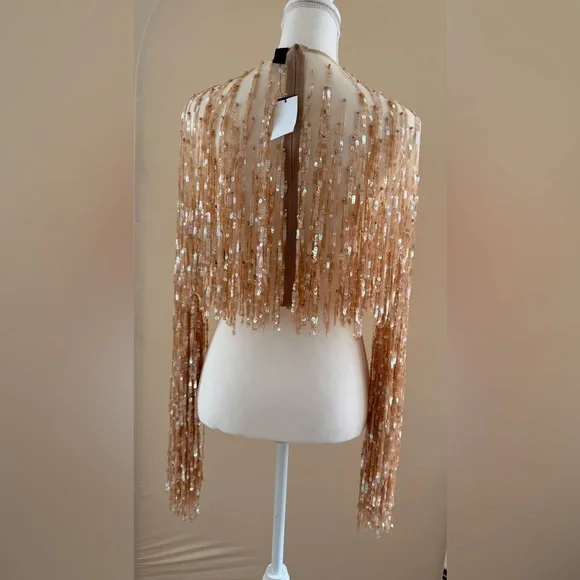 Elegant Gold Sequin Crop Top - Picture 10 of 13